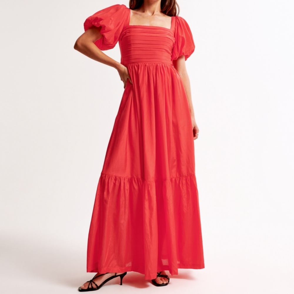 Abercrombie & Fitch Red Smocked Tiered Maxi Dress